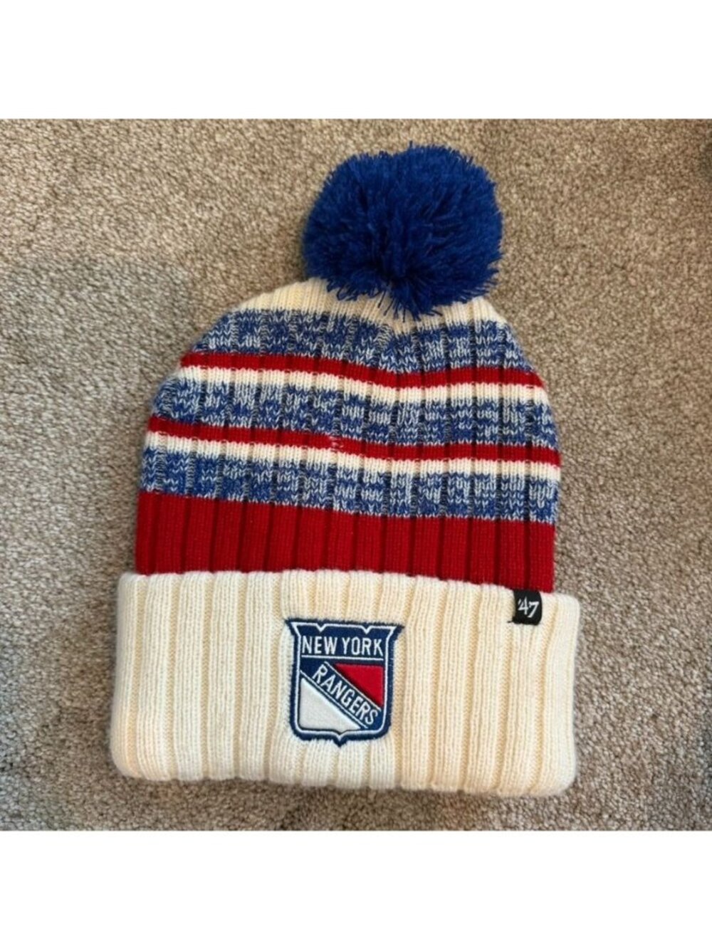 47 Brand NHL New York Rangers Cream Tavern Cuffed Knit Pom Hat